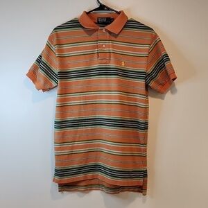 Ralph Lauren Polo Shirt 100% Cotton Men's Sz Small Orange/Blue Striped EUC NICE!